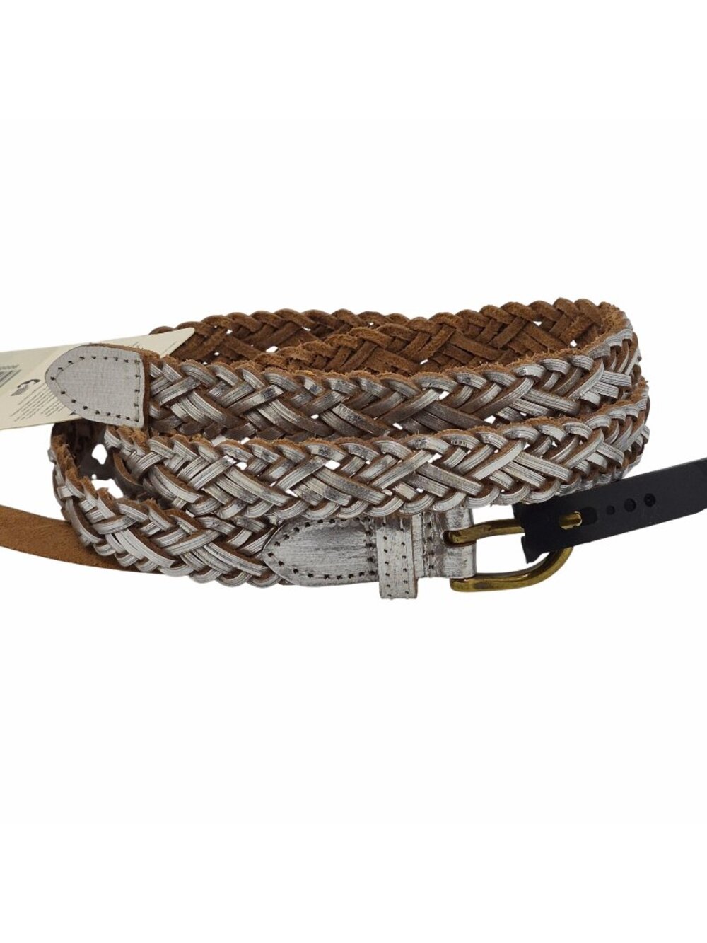 Levis Womens Braided Full-Grain Leather Belt Small Tan & White 36 Inches